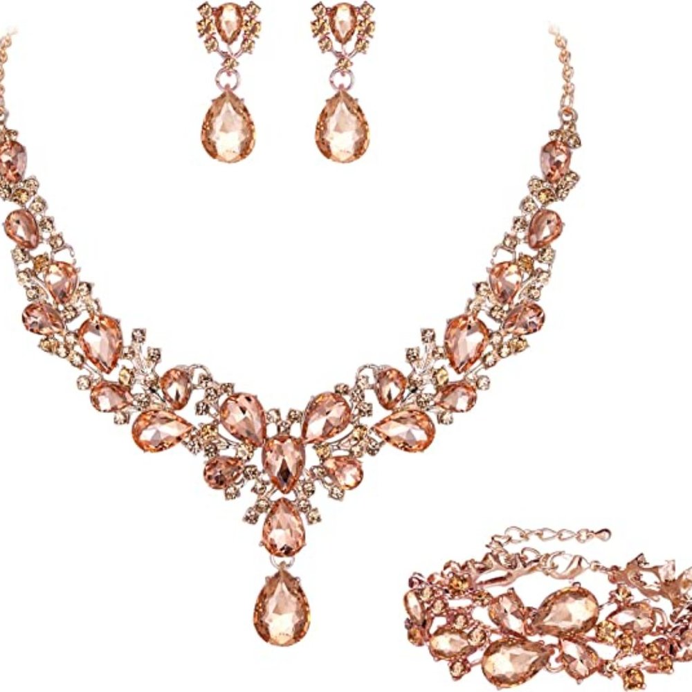 NEW Sparkling Bling Swarovski Crystal Rhinestone Wedding Necklace Set + …